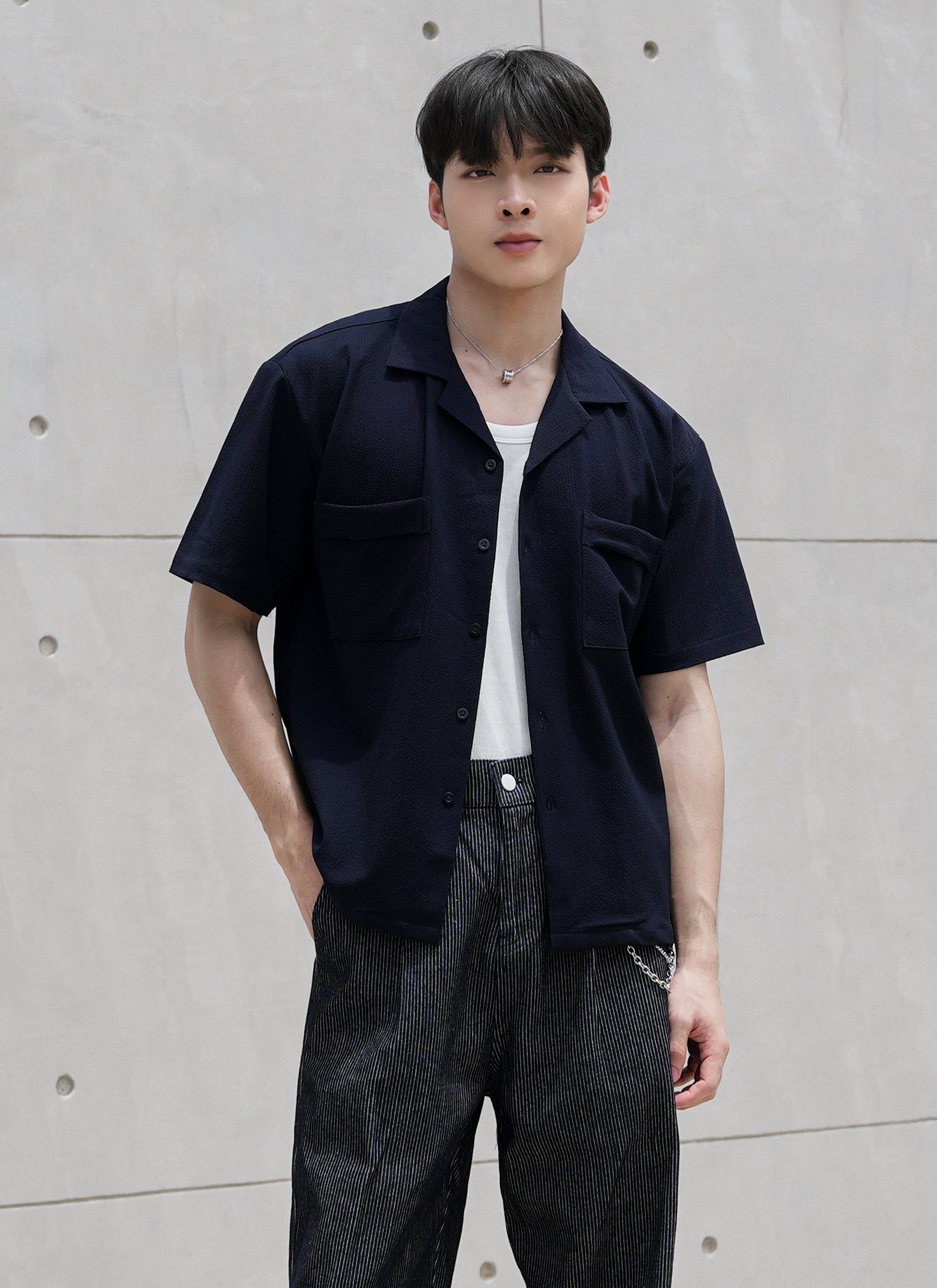 Premium Seersucker Open Cillar Double Pocket - Image 2