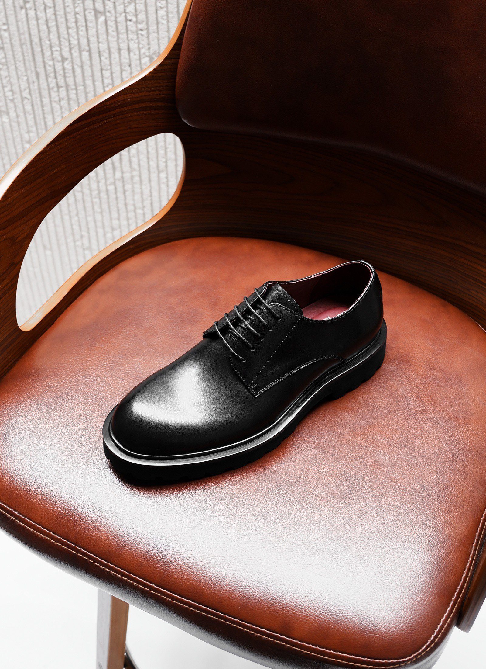 Real Leather Shoes Plain Black - Image 3