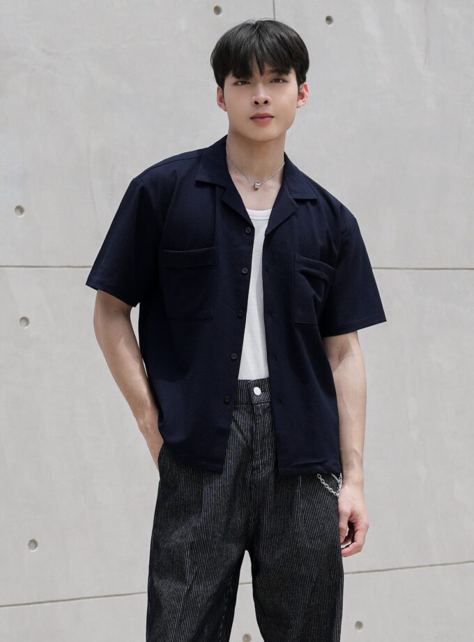 Premium Seersucker Open Cillar Double Pocket