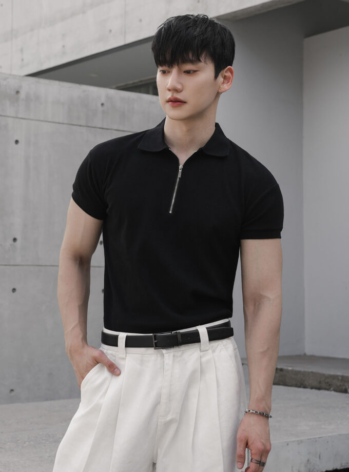 MUSCLE FIT POLO ZIPPER