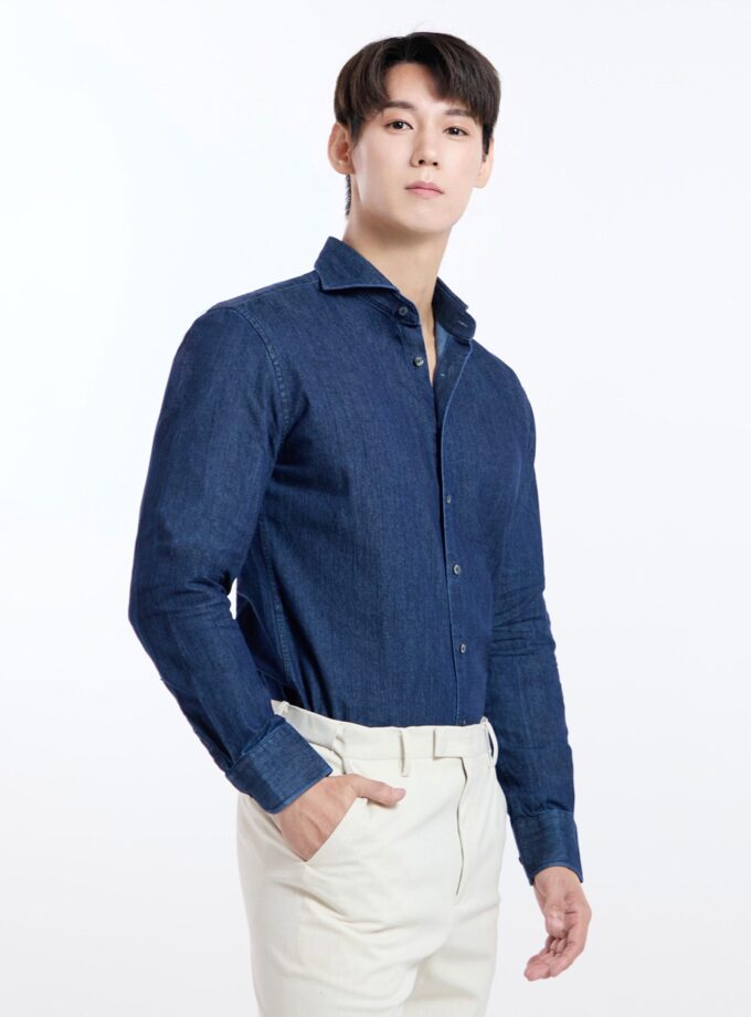 Cutaway Collar Denim Shirt