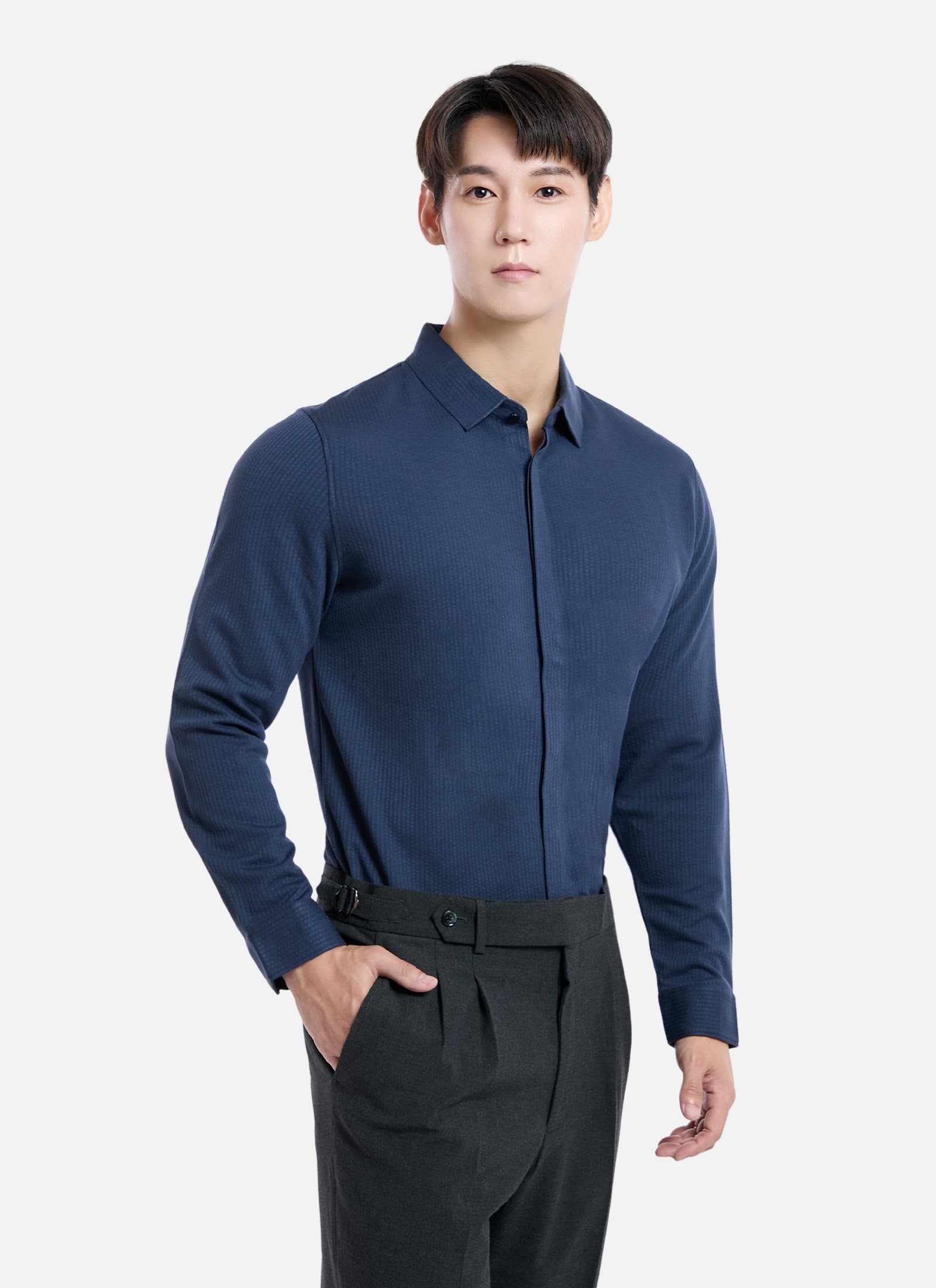 Pen Stripe Hidden Button Shirt - Image 2