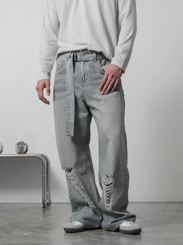 Belted Distress Jeans