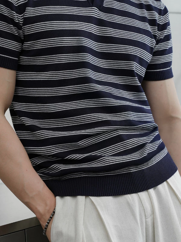 Gentle Stripe Knit Polo